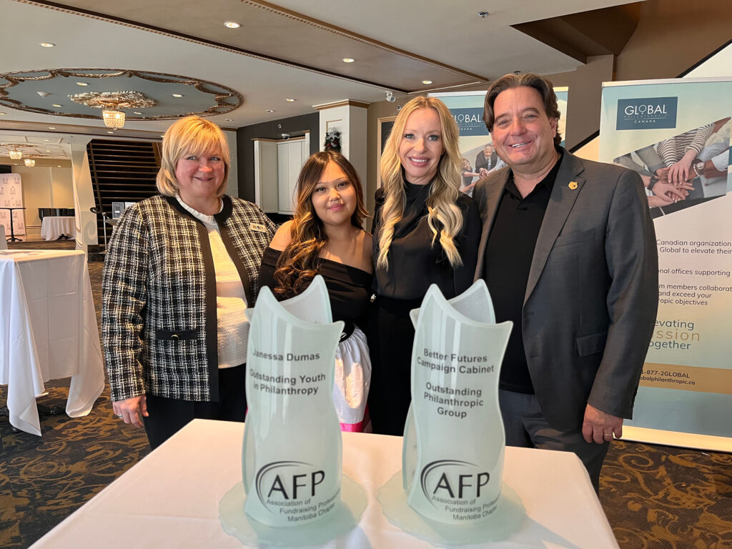Association of Fundraising Professionals Awards with the Better Futures Campaign cabinet co-chairs, Janessa Dumas, and Stefan Grande
