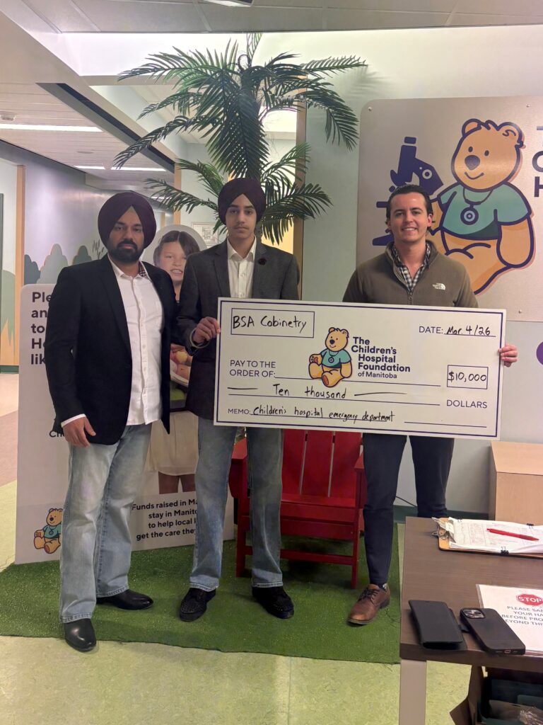 Lovemeet Singh presents $10,000 to the Children's Hospital Foundation of Manitoba