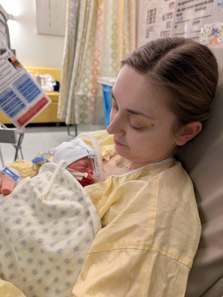 Cassidy with baby Juliette in the NICU.